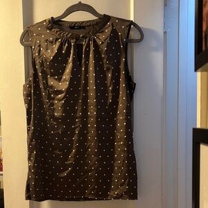 Elegant Brown Polka Dot Sleeveless Blouse size M